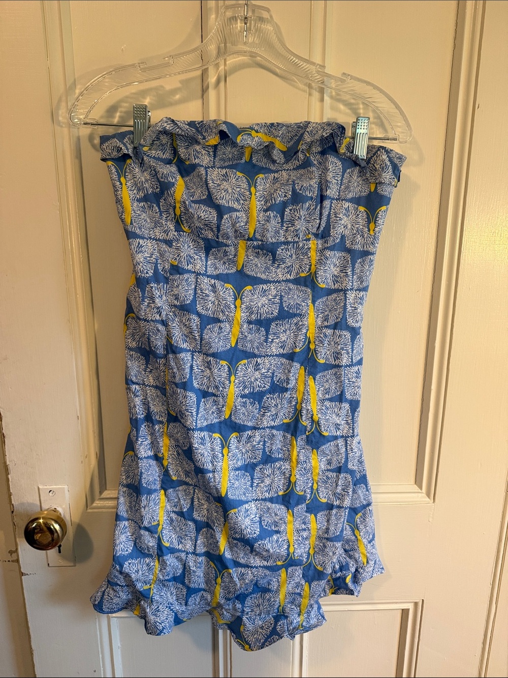 Lilly Pulitzer Blue Floral Strapless Romper with Yellow Accents